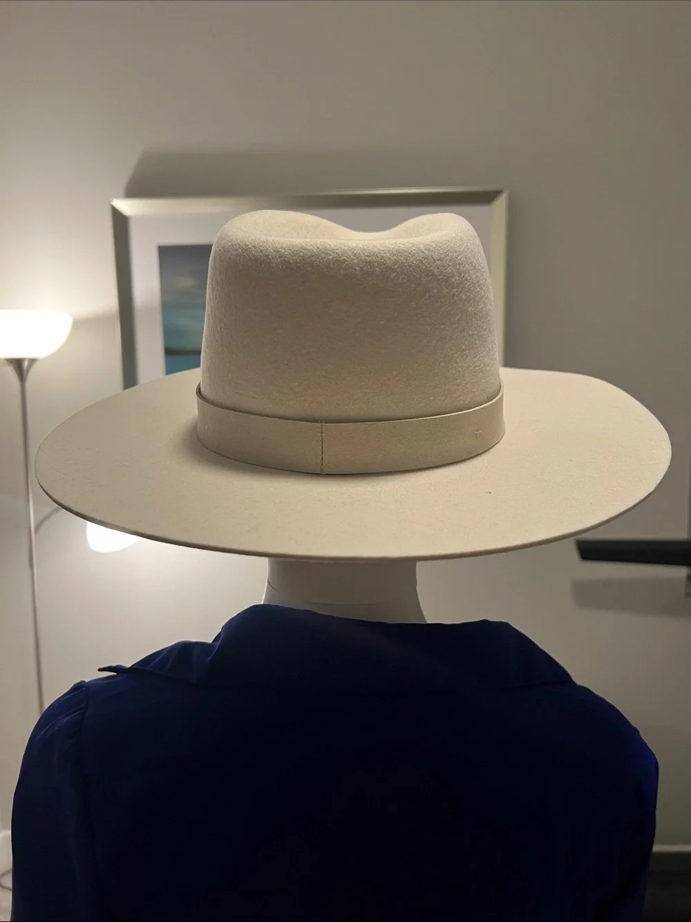 Wide Brim Felt Fedora Hat in Cream